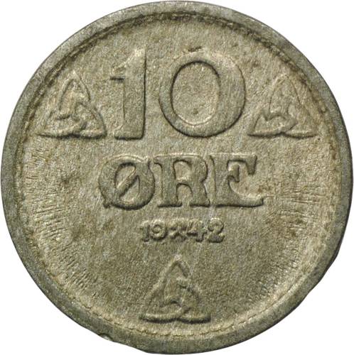 Монета 10 эре 1942 Норвегия