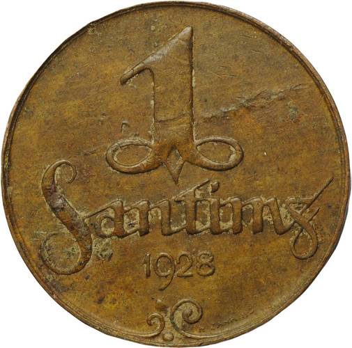 Монета 1 сантим 1928 Латвия
