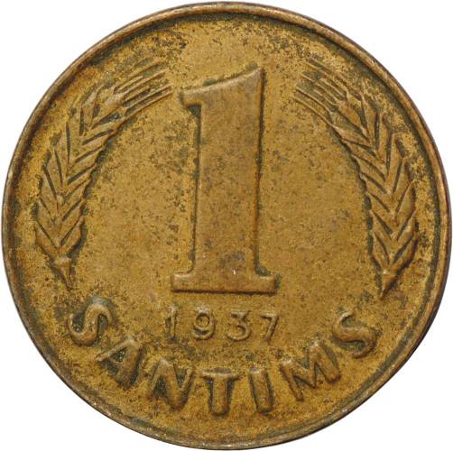 Монета 1 сантим 1937 Латвия