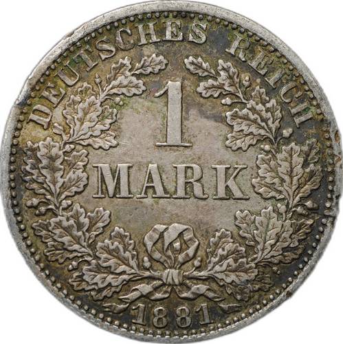 Монета 1 марка 1881 А Германия