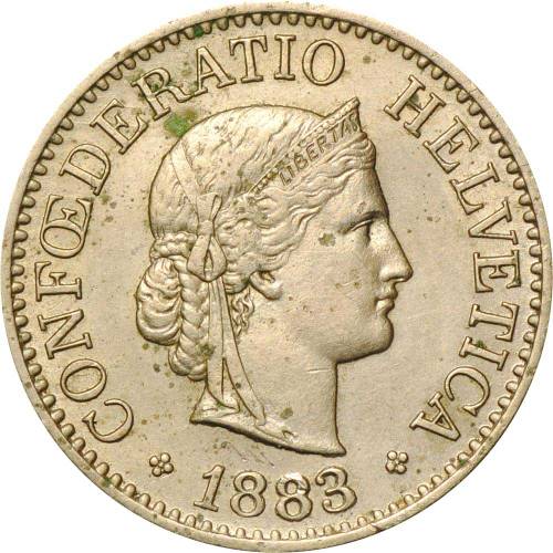 Монета 10 раппен 1883 В Швейцария