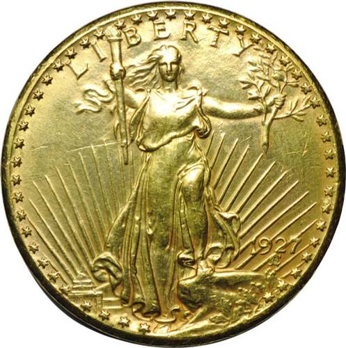 Монета 20 долларов 1927 США