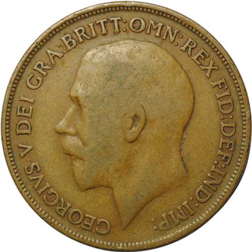 Монета 1 пенни 1919 Великобритания