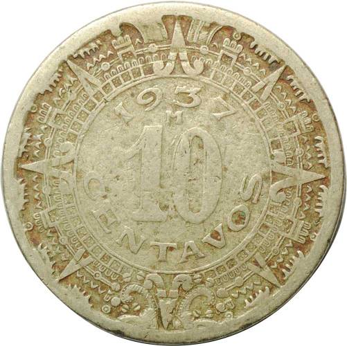 Монета 10 сентавос 1937 Мексика