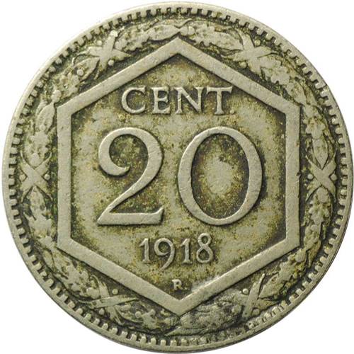 Монета 20 центов 1918 Италия