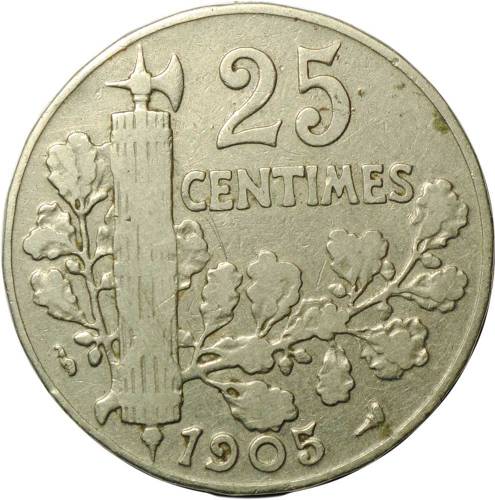 Монета 25 сантимов 1905 Франция