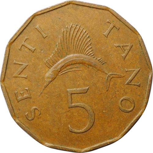 Монета 5 центов 1974 Танзания