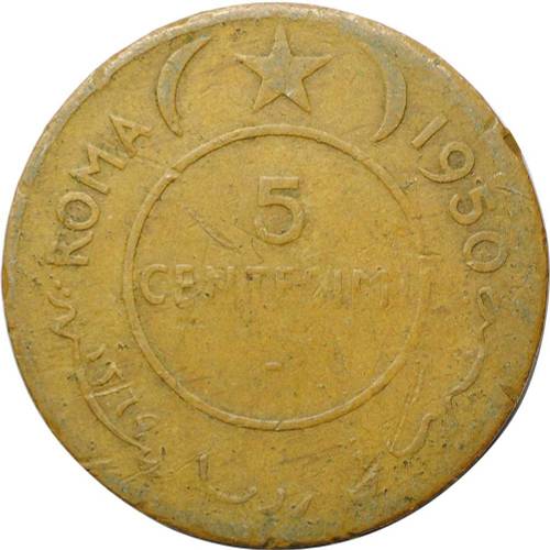 Монета 5 чентезимо 1950 Итальянское Сомали