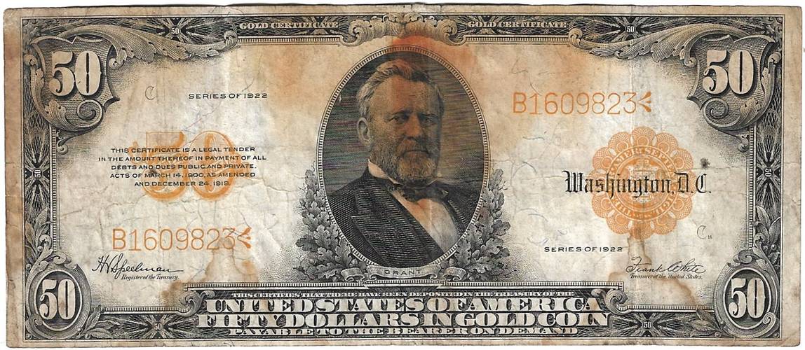 Банкнота 50 долларов 1922 Золотой сертификат США