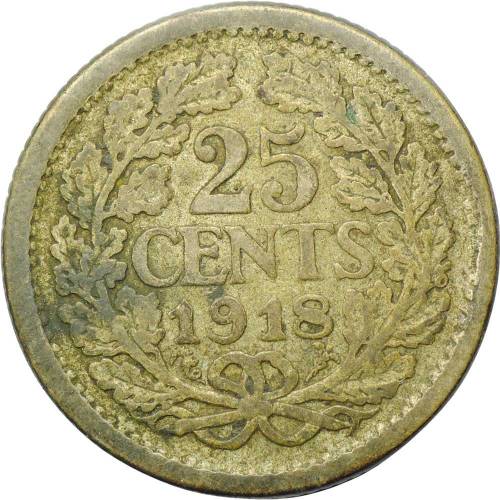 Монета 25 центов 1918 Нидерланды