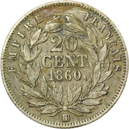 Монета 20 сантимов 1860 BB Франция