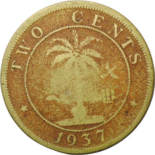 Монета 2 цента 1937 Либерия