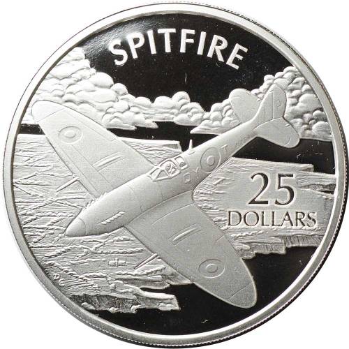 Монета 25 долларов 2003 Spitfire История Авиации Соломоновы острова