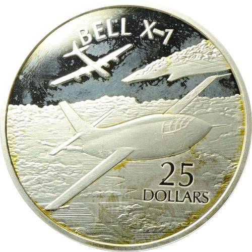 Монета 25 долларов 2003 Bell X-1 История Авиации Соломоновы острова