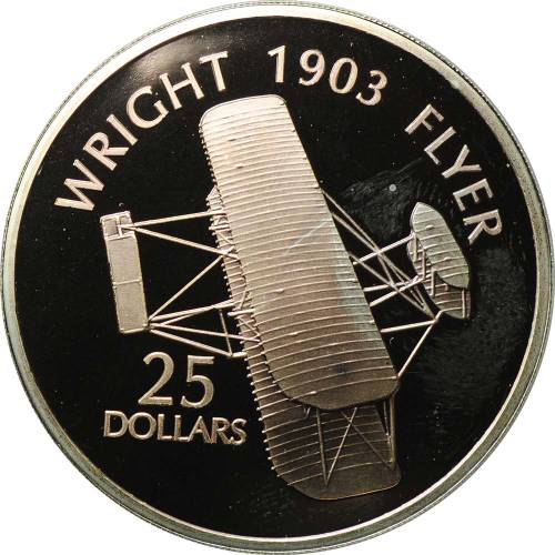 Монета 25 долларов 2003 Wright 1903 Flyer История Авиации Соломоновы острова