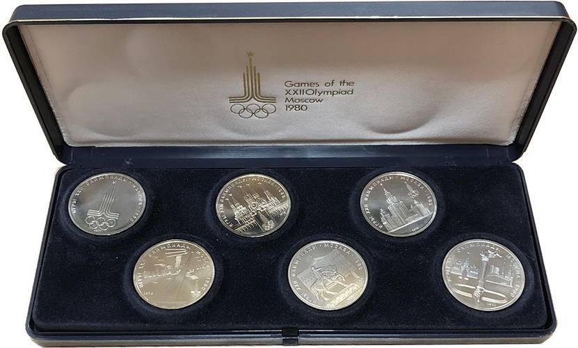 Набор 1 рубль 1977-1980 Олимпиада-80 АЦ 6 монет в оригинальной коробке