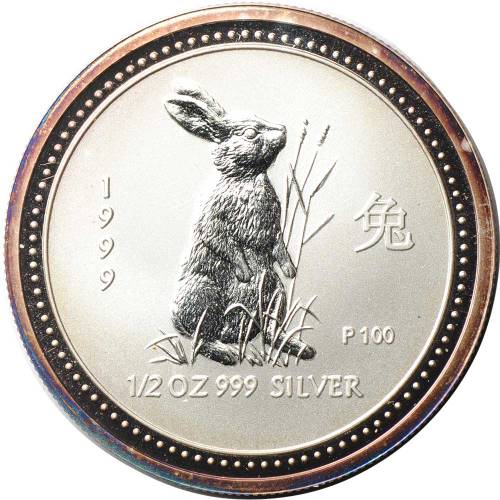 Монета 50 центов 1999 Год Кролика Лунар Лунный календарь Австралия