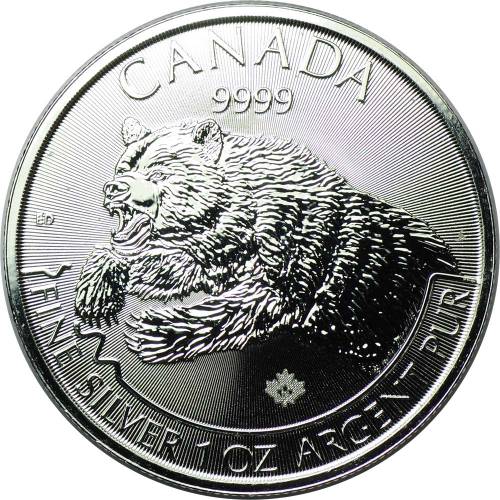 Монета 5 долларов 2019 Медведь Гризли Канада