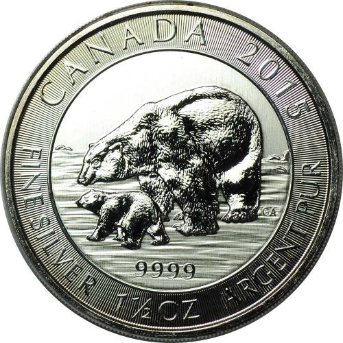 Монета 8 долларов 2015 Полярный медведь Канада