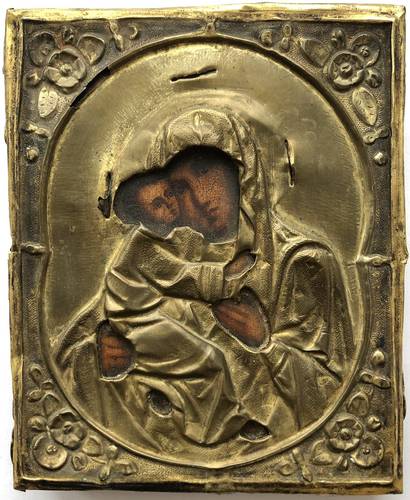 Икона Владимирская Пресвятая Богородица. Оклад латунь 18 х 15 см. XIX век