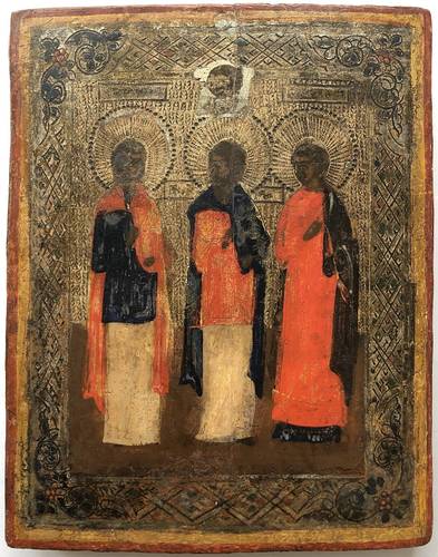 Икона Святые Мученики Гурий, Самон и Авив 22 х 17,5 см XIX век