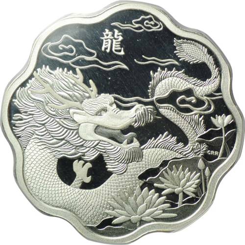 Монета 15 Долларов 2012 Китайский гороскоп - Год Дракона лотус Канада