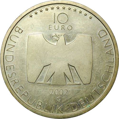 Монета 10 Евро 2002 50 лет Немецкому телевидению Германия