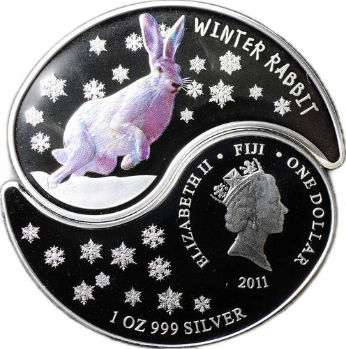 Набор 2 (1+1) доллар 2011 Год Кролика - Зимний и летний 2 монеты Фиджи