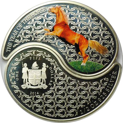Монета 1 доллар 2014 Год Лошади - Инь и Янь 2 монеты Фиджи