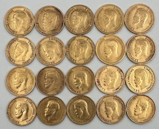 Инвестиционный лот золотые 10 рублей 1899 Николая 2 - 20 монет золото