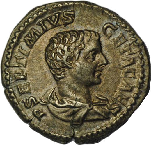 Монета Денарий 209-212 Гета, цезарь Римская Империя