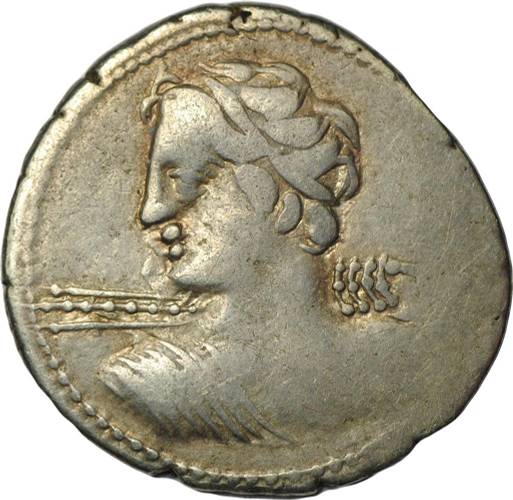 Монета Денарий 84 до н.э. Г. Лициний Мацер Римская Республика