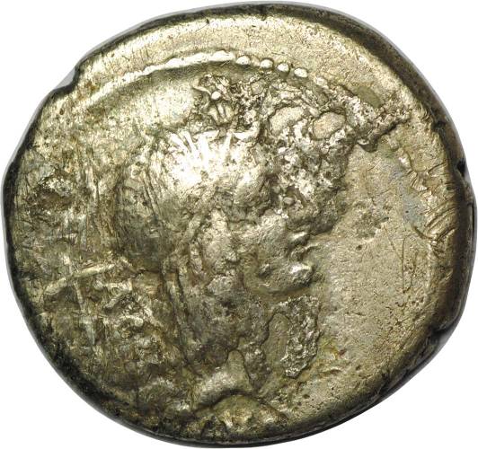 Монета Денарий 45 до н.э. Луций Валерий Ацискул Римская Республика