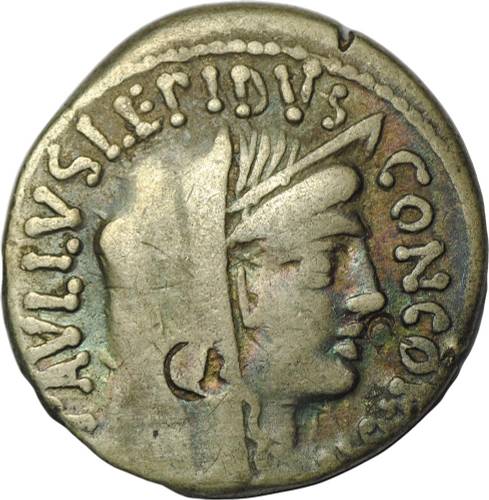 Монета Денарий 62 до н.э. Луций Эмилий Лепид Павел Римская Республика