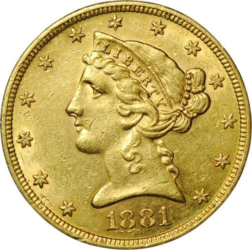 Монета 5 долларов 1881 S США