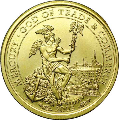 Монета 50 долларов 2008 Меркурий Бог торговли Острова Кука