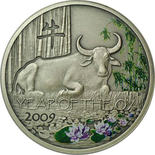 Монета 1 доллар 2008 Китайский гороскоп - Год быка 2009 Antique finish Ниуэ