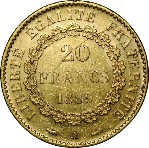 Монета 20 франков 1889 A Франция