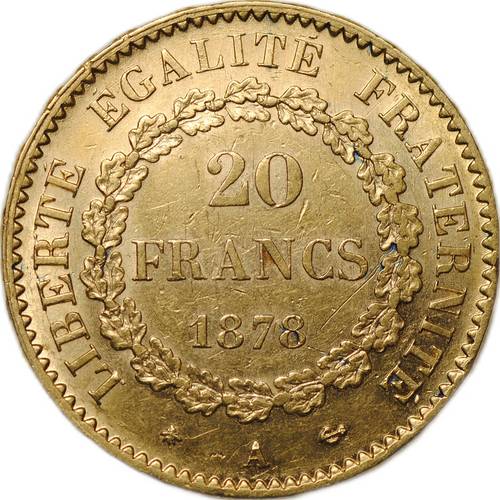 Монета 20 франков 1878 A Франция