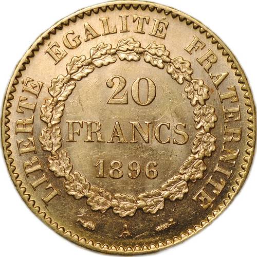 Монета 20 франков 1896 A Франция