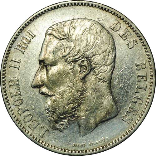 Монета 5 франков 1873 Бельгия