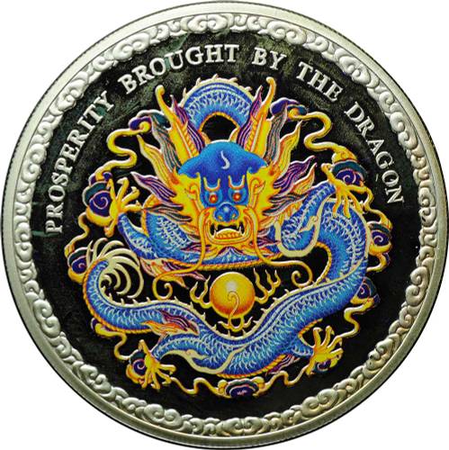 Монета 5 долларов 2012 Год Дракона - Синий Острова Кука