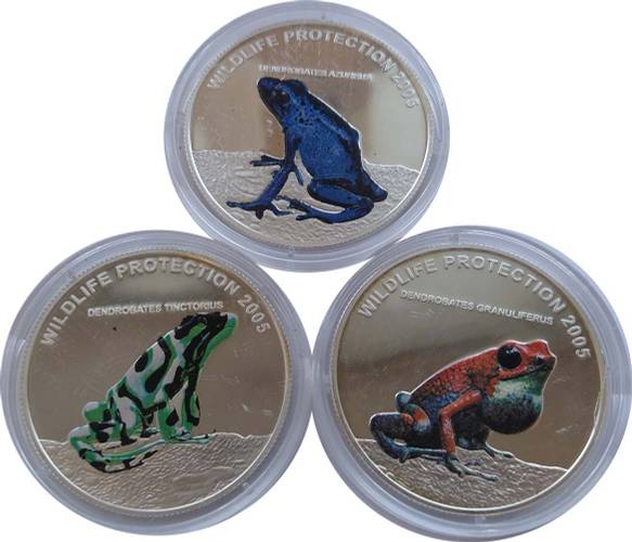 Набор 3 монеты 10 долларов 2005 Ядовитые лягушки Либерия