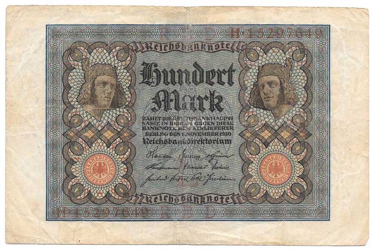 Банкнота 100 марок 1920 Германия Веймарская республика