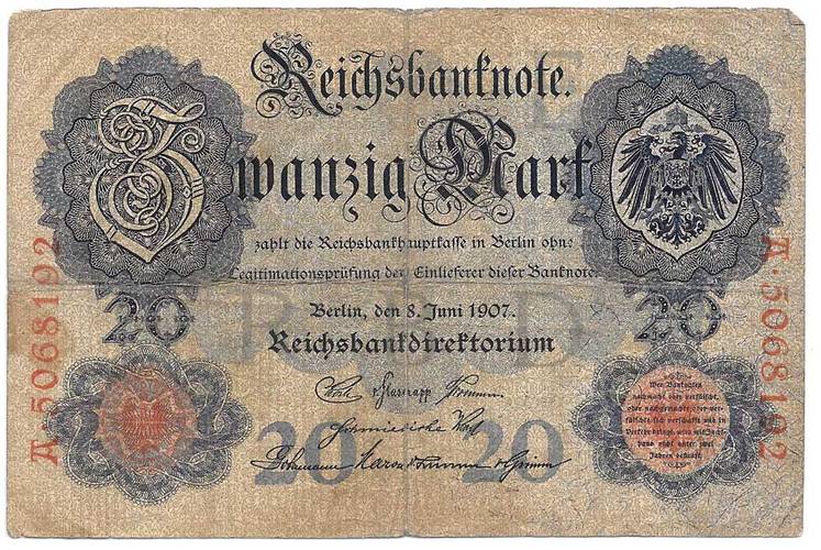 Банкнота 20 марок 1907 Германия Империя