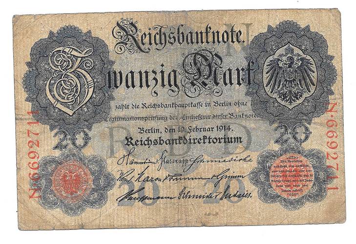 Банкнота 20 марок 1914 Германия Германская Империя