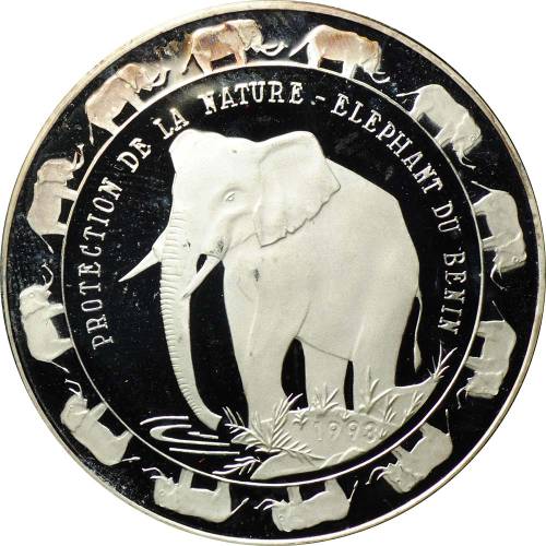 Монета 6000 франков 1993 Охрана природы Слоны Бенин