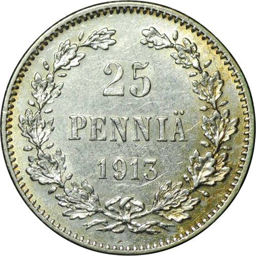 Монета 25 Пенни 1913 S Русская Финляндия