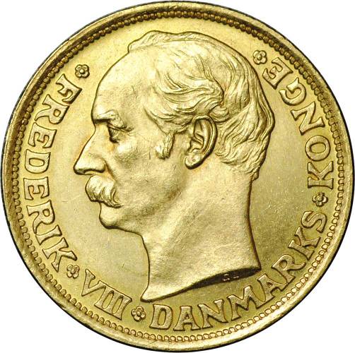 Монета 10 крон 1909 Дания