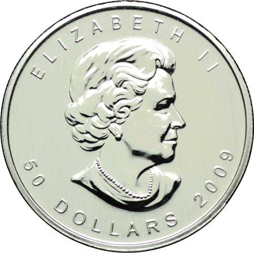 Монета 50 долларов 2009 Кленовый лист платина Канада